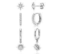 ALEXCRAFT Glitter Earrings Silver 925 Set of Zirconia Piercings Ladies Earrings for Women Girlfriend Mom Girl 3 Pieces