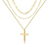 ALEXCRAFT Gold Cross Necklace For Women Layered Gold Chain Necklaces Choker Crucifix With Zircon Stones 3 Chains