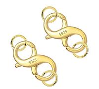 ALEXCRAFT Gold Double Lobster Claw Sterling Silver 925 Necklace and Bracelet Clasps Set - 2Pcs Large Open Rings