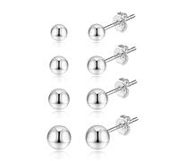 ALEXCRAFT Silver 925 Stud Earrings for Men and Women 4 Pairs Ball Stud Earrings Set 3mm to 6mm Small White Gold Plated Dainty Earrings
