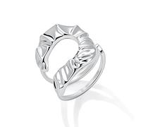 ALEXCRAFT Silver Hammered Rings for Women, 14K Goldplated Adjustable Rings | Hypoallergenic Hammered Ring Adjustable 6-8 Size Large Open Wide Flat Curved Water Drop Thumb Rings for Women Lady Jewelry
