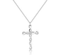 ALEXCRAFT Silver Necklaces for Women Mens Necklace for Men with Zircon Stones Silver 92 Cross Necklace for Women 40+5cm