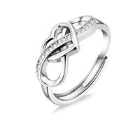 ALEXCRAFT Silver Rings for Women Adjustable Crossover Heart Silver Ring Hypoallergenic Cubic Zirconia Ring Stackable ThumbRing Eternity Wedding Promise Engagement Band Heart Rings for Women Size 7