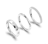 ALEXCRAFT Silver Women's Rings with Zirconia, Silver Ring Set for Women, Girlfriend, Mother, 3 Pieces