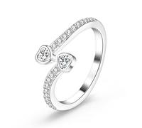 ALEXCRAFT Sliver Plated Heart Rings,Hypoallergenic Cubic Zirconia Layered 925 Sterling Silver Large Chunky Wide Open Heart Rings Adjustable Stackable Eternity Promise Thumb Ring for Women Trendy