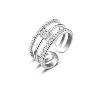 ALEXCRAFT Sterling Silver Plated Rings Hypoallergenic Cubic Zirconia Silver Large Chunky Wide Open Rings Adjustable Fixed Stackable Multi Layered Eternity Promise Thumb Ring for Women Trendy