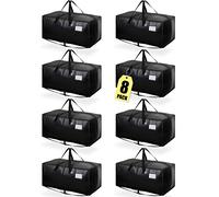 AlexHome Heavy Duty, Extra Large Packing Bags - Reusable Plastic Moving Totes, Clothes Storage Containers, Compatible with Ikea Frakta Cart (Black, Set of 8)