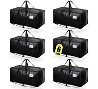 AlexHome Heavy Duty, Extra Large Packing Bags - Reusable Plastic Moving Totes, Clothes Storage Containers, Compatible with Ikea Frakta Cart (Black, Set of 6)