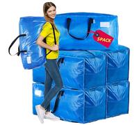 AlexHome Heavy Duty, Extra Large Packing Bags - Reusable Plastic Moving Totes, Clothes Storage Containers, Compatible with Ikea Frakta Cart (Blue, Set of 5)