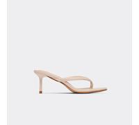 Alexia Thong Strap Heeled Mule In Beige Faux Leather., Women's Size UK 8