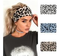 Alexis Leroy Pack of 3 Women's Wide Headbands Elastic Soft Hair Band with Animal Pattern Blue/White/Pink