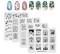Alexnailart 4 Pieces Nail Stamping Plates Christmas Nail Art Plates Set Santa Reindeer Snowflake Image Template Nail Design Manicure Stencils Tool (Set 3)