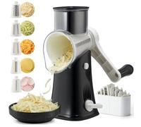 ALEXPHY Rotary Cheese Grater Hand Crank, 5 Blades Cheese shredder, Stronger Suction, Easy to Clean for Fruit, Vegetables, Nuts, Black