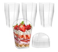 ALEXPRE 25 Pcs Dessert Bowls, Reusable Clear Square Plastic Dessert Cups（150ml/5oz）, Cheesecake Pots, Dessert Bowls for Puddings, Mousses, Parfaits, Tiramisu