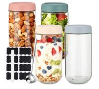 ALEXPRE 4PCS 750ml Overnight Oats Jar With Lid, Pen, Spoon&Sticker | Wide Mouth Mason Jars, Leakproof Overnight Oats Container, Glass Jars For oats, Yoghurt, Jam, Snacks, Spices&Salad