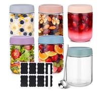 ALEXPRE 6PCS 500ml Overnight Oats Jar With Lid, Pen, Spoon&Sticker | Wide Mouth Mason Jars, Leakproof Overnight Oats Container, Glass Jars For oats, Yoghurt, Jam, Snacks, Spices&Salad
