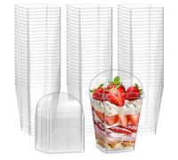 ALEXPRE 80 Pcs Dessert Bowls, Reusable Clear Square Plastic Dessert Cups（150ml/5oz）, Cheesecake Pots, Dessert Bowls for Puddings, Mousses, Parfaits, Tiramisu
