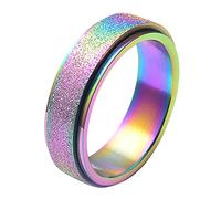 ALEXTINA Women's 6MM Stainless Steel Ring Spinner Band Sand Blast Finish Rainbow Size P 1/2