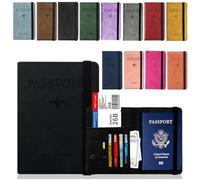 AlezyB 1 x RFID Black Passport Holder Cover,PU Leather Travel Document Holder for Men & Women, Passport Case with RFID Blocking, Travel Wallet Organiser, Travel Accessories - RPC-2