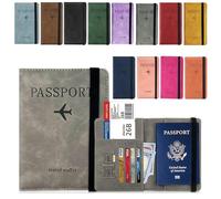 AlezyB 1 x RFID Grey Passport Holder Cover,PU Leather Travel Document Holder for Men & Women, Passport Case with RFID Blocking, Travel Wallet Organiser, Travel Accessories - RPC-2