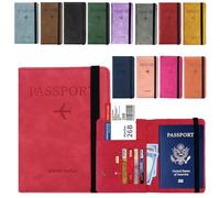 AlezyB 1 x RFID Red Passport Holder Cover,PU Leather Travel Document Holder for Men & Women, Passport Case with RFID Blocking, Travel Wallet Organiser, Travel Accessories - RPC-2