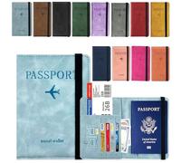 AlezyB 1 x RFID Sky Blue Passport Holder Cover,PU Leather Travel Document Holder for Men & Women, Passport Case with RFID Blocking, Travel Wallet Organiser, Travel Accessories - RPC-2