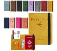 AlezyB 1 x RFID Yellow Passport Holder Cover,PU Leather Travel Document Holder for Men & Women, Passport Case with RFID Blocking, Travel Wallet Organiser, Travel Accessories - RPC-2