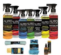 AlezyB - 11 Pcs Complete Auto Car Cleaning Kit Includes Wash & Wax, Glass Cleaner, Tyre Polish, Dashboard Cleaner, Wheel Cleaner, Spray Wax, Microfibre towel, Glass Cleaner Cloth & More - D1