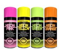 AlezyB - 4 Mix Cans Fluorescent Neon Spray Paint Multipurpose Aerosol DIY Graffiti (Banksey) N0 CFCs Extra Bright Assorted Colours Paint Green Orange Pink Yellow 400ml - A17