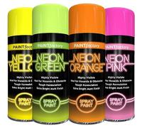 AlezyB 4 Mix Cans Fluorescent Neon Spray Paint Multipurpose Aerosol DIY Graffiti (Banksey) N0 CFCs Extra Bright Assorted Colours Paint Green Orange Pink Yellow 400ml - A17