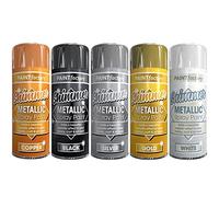 AlezyB - 5 Mix Cans Metallic spray paint 200ml Multipurpose AerosoL,Gold Silver Copper Black White Quick and Fast Drying and Excellent Coverage for Metal, Wood, Plastic - A6