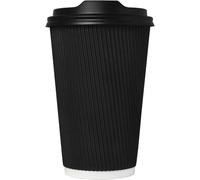 AlezyB - 50 Pcs Kraft 8 Ounce OR 8oz Black Ripple 3 Ply Disposable Insulated Paper Cups with Lids for Tea, Coffee, Hot Drinks & Parties | Leak-Proof Take Away Cups for Home, Office and Cafes
