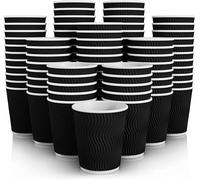 AlezyB - 50 Pcs Kraft 8 Ounce OR 8oz Black Ripple 3 Ply Disposable Insulated Paper Cups Without Lids for Tea, Coffee, Hot Drinks & Parties | Leak-Proof Take Away Cups for Home, Office and Cafes