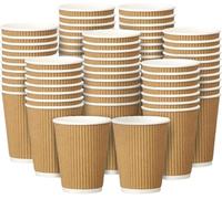 AlezyB - 50 Pcs Kraft 8 Ounce OR 8oz Brown Ripple 3 Ply Disposable Insulated Paper Cups Without Lids for Tea, Coffee, Hot Drinks & Parties | Leak-Proof Take Away Cups for Home, Office and Cafes