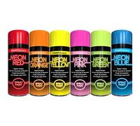 AlezyB - 6 Mix Cans Fluorescent Neon Spray Paint Multipurpose Aerosol DIY Graffiti (Banksey) N0 CFCs Extra Bright Assorted Colours Paint Blue Green Orange Pink Yellow Red 200ml - A4