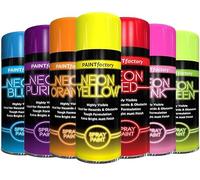 AlezyB - 7 Mix Cans Fluorescent Neon Spray Paint Multipurpose Aerosol DIY Graffiti (Banksey) N0 CFCs Extra Bright Assorted Colours Paint Blue Green Orange Pink Yellow Red Purple 200ml - A3