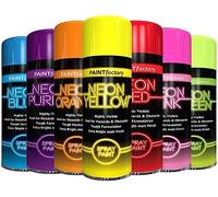 AlezyB - 7 x Fluorescent Neon Spray Paint Aerosol DIY Graffiti Extra Bright Assorted Colours Paint, Blue, Green, Orange, Pink, Yellow, Red, Purple 200ml-A3