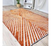 Alfa Rich 125x180 Cm Geometric Burnt Orange Off White Washable Area Rugs for Living Room Bedroom Cotton Rug