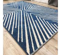 Alfa Rich 155x230 Cm Geometric Navy Blue Off White Washable Area Rugs for Living Room Bedroom Cotton Rug