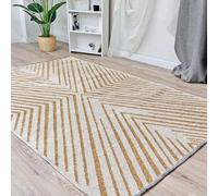 Alfa Rich 77x150 Cm Geometric Gold Off White Washable Area Rugs for Living Room Bedroom Cotton Runner