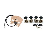 ALFAAL 1 Pcs Violin Bridge With Internally Mounted Piezo Pickup 1 Set Metal Opened Ukulele Tuning Pegs Tuners Round Cap