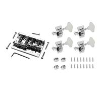 ALFAAL 4Pcs Guitar Tuning Pegs Electric Bass Tuner Peg With 4 String Hardtail Bass Guitar Bridge Chrome