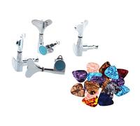 ALFAAL 4x Sealed Bass Tuning Pegs Tuners Machine Heads 2L + 2R & 200x 0.46mm Stylish Colorful Celluloid Guitar Picks