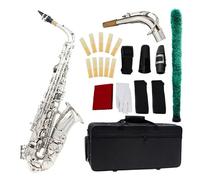 ALFAAL Alto Saxophone Brass Body Carved White Button Silver Eb Tonality Saxophone Instrument With Accessories