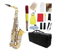 ALFAAL Alto Saxophone Eb Brass Body Carved Keys White Keys Saxophone With Accessories (Color : Gold silver)