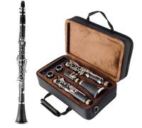 ALFAAL B Flat Clarinet For Beginner Bb Clarinet 17 Keys ABS Material Wide Range Of Tones With Using Tools And 2 Replaceable Barrels(Black)
