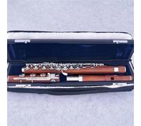 ALFAAL Beginner C Flute 17 Holes Ebony Flute Open Hole Silver Plated E Key Ebony Wood Professional Flute Beginner Adult Instruments(202(Redwood))