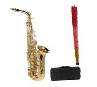 ALFAAL Beginner saxophone BE Alto Saxophone Brass Lacquered Gold E Flat Sax With Brush Cloth Gloves Strap Padded Case