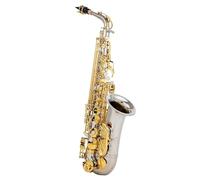 ALFAAL Beginner saxophone Eb Alto Saxophone Brass E Flat Sax 802 Key Type Woodwind Instrument With Rod Cloth Gloves Strap Padded Case(Silver)