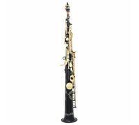 ALFAAL Beginner saxophone Soprano Saxophone Black Gold Key Bb Flat Brass Straight Sax Woodwind Instrument With Case Cloth Gloves